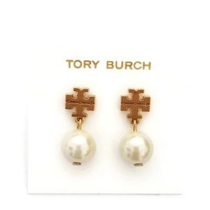 Tory Burch Logo Pearl Drop Earring